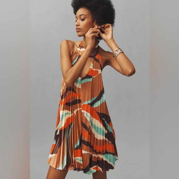 Anthropologie Hutch Halter Pleated Swing Mini Dress - Picture 3 of 10